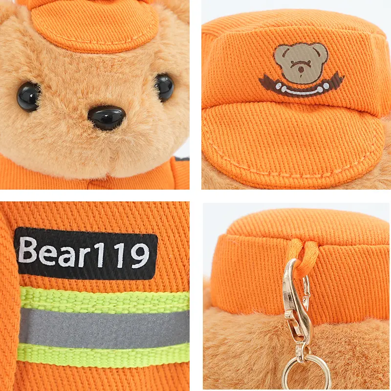 Police Teddy Bear Doll Pendant Keychain Plush Toy Hug Baby Teddy Bear Firefighter Doll 15CM