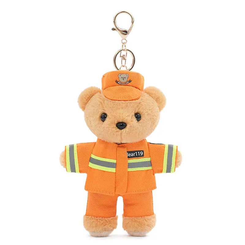 Police Teddy Bear Doll Pendant Keychain Plush Toy Hug Baby Teddy Bear Firefighter Doll 15CM