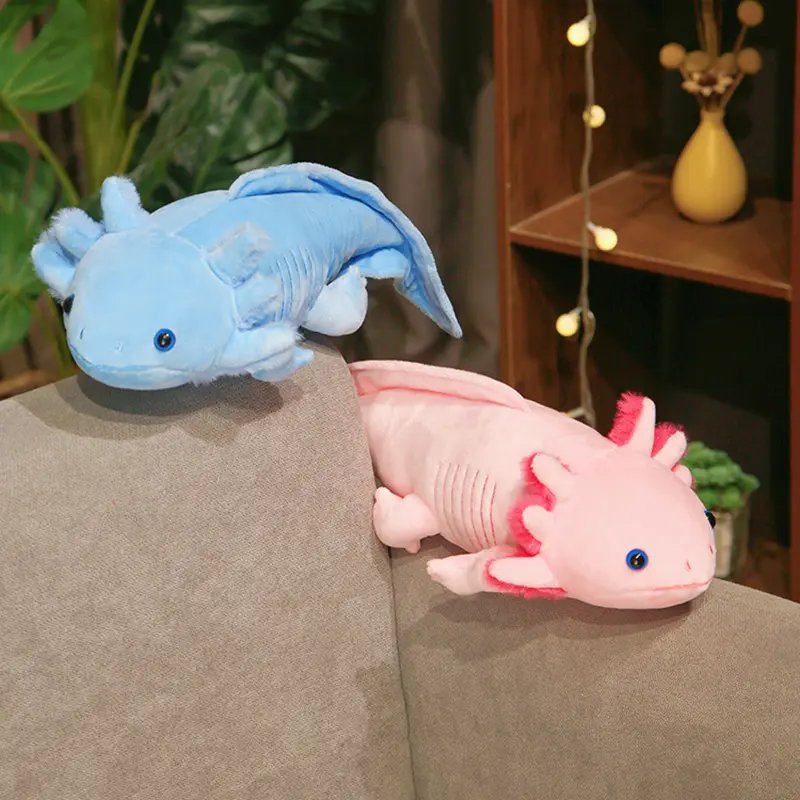 23-80cm Kawaii Colorful Newt Plush Toy Stuffed Cute Axolotl Salamander Fuzzy Plush Fish Appeasing Long Pillow Cushion Kids Gift