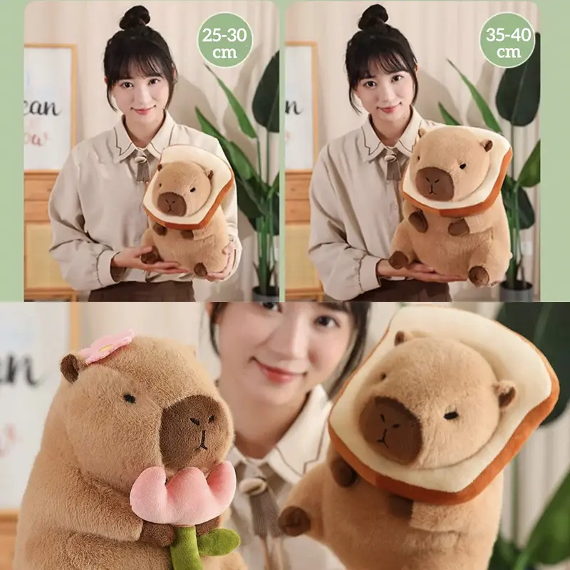 Cute Capybara Plush Doll Cosplay Cartoon Animals Stuffed Flower Ring Bread Capibara Plush Toy for Kids Birthday Xmas Pillow Gift