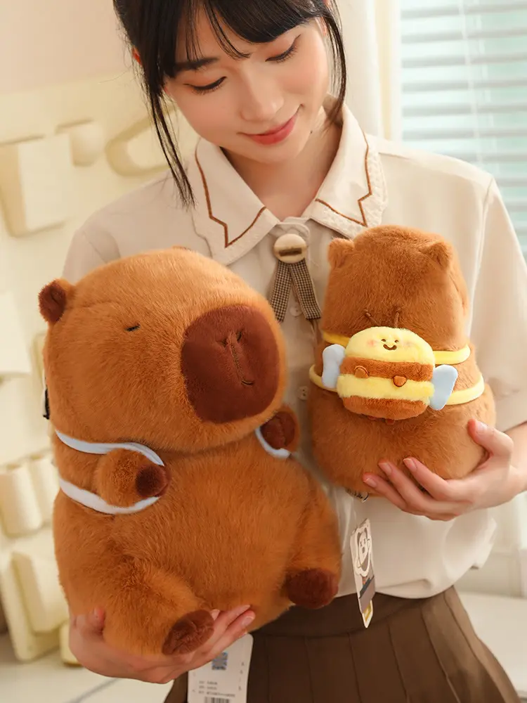 New Fluffy Capybara Plush Doll Kawaii Capybara With Bee Stuffed Toy Animals Juguetes Birthday Gift Home Decor