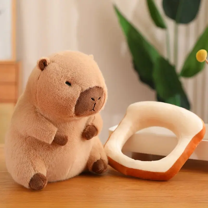 Cute Capybara Plush Doll Cosplay Cartoon Animals Stuffed Flower Ring Bread Capibara Plush Toy for Kids Birthday Xmas Pillow Gift