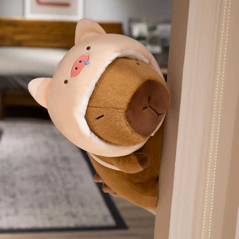 4 Styles Funny Detachable Capybara Wearing Animal Hat Plush Toys Soft Chubby Cartoon Capybara Doll Warm Cute Gift To Kids
