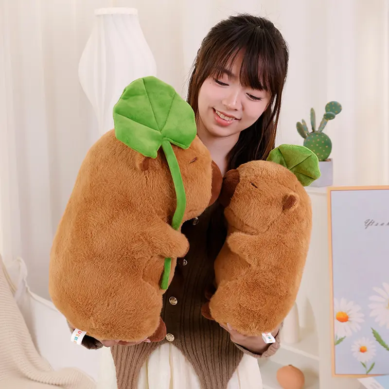 30/40/55cm Funny Capybara Plush Doll Holding Lotus Leaf Capybara Soft Plush Doll Home Decor Birthday Gift For Boys And Girls