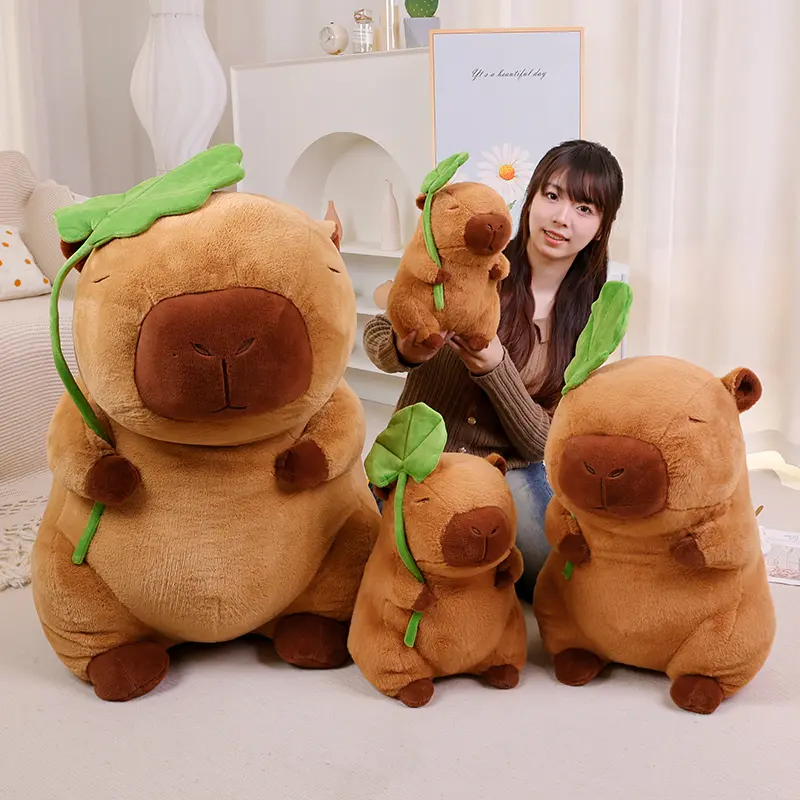 30/40/55cm Funny Capybara Plush Doll Holding Lotus Leaf Capybara Soft Plush Doll Home Decor Birthday Gift For Boys And Girls
