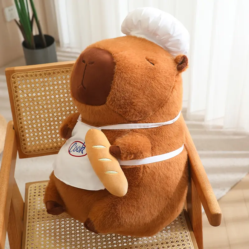 25-60cm Cute Cartoon Cosplay Chef Capybara Plush Doll Pillow Role-play Cooking Bread Capybara Plush Toy Home Decor Gift For Kids