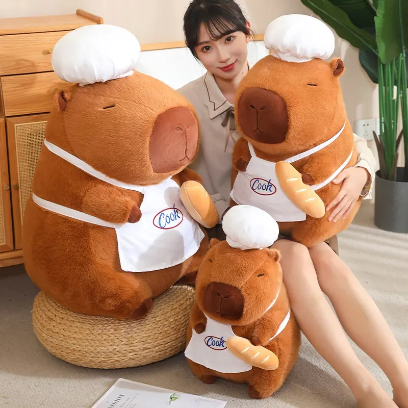 25-60cm Cute Cartoon Cosplay Chef Capybara Plush Doll Pillow Role-play Cooking Bread Capybara Plush Toy Home Decor Gift For Kids