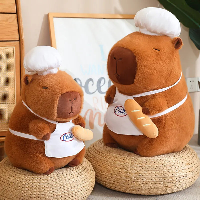 25-60cm Cute Cartoon Cosplay Chef Capybara Plush Doll Pillow Role-play Cooking Bread Capybara Plush Toy Home Decor Gift For Kids
