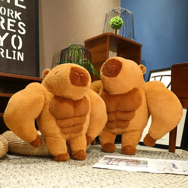 Brown Muscular Capybara Doll Plush Toy Stuffed Strong Aquatic Animal Pillow Plushie Peluche Children Present
