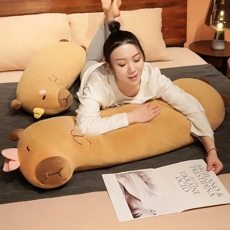 Cute Fluffy Sleepping Pillow Capybara Plush Doll Kawaii Long Capybara Stuffed Toy Stuffed Animals Birthday Gift Home Decor