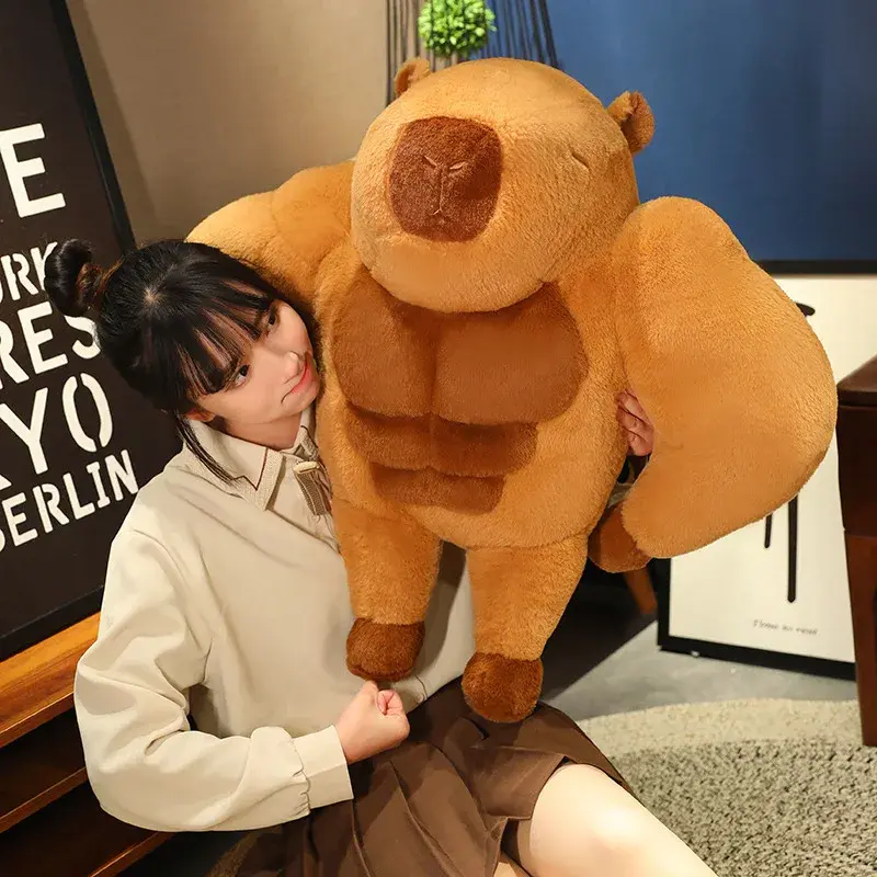 Brown Muscular Capybara Doll Plush Toy Stuffed Strong Aquatic Animal Pillow Plushie Peluche Children Present