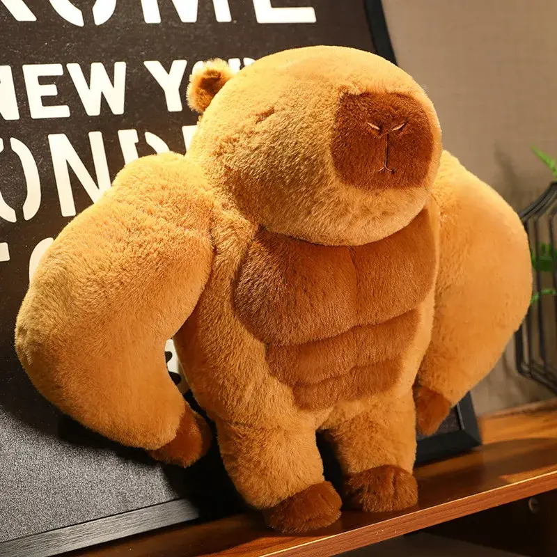 Brown Muscular Capybara Doll Plush Toy Stuffed Strong Aquatic Animal Pillow Plushie Peluche Children Present