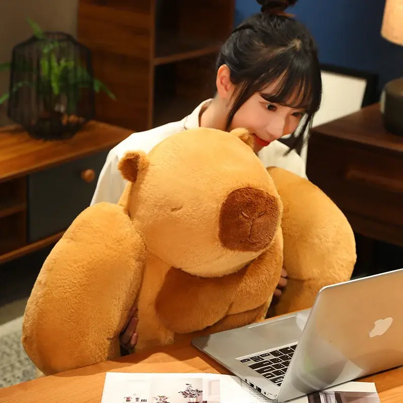 Brown Muscular Capybara Doll Plush Toy Stuffed Strong Aquatic Animal Pillow Plushie Peluche Children Present