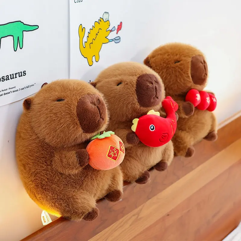 New 28~50cm Brown Persimmon Capybara Doll Plush Toy Stuffed Cartoon Animal Holding Plushie Appeasing Birthday Gift for Girls
