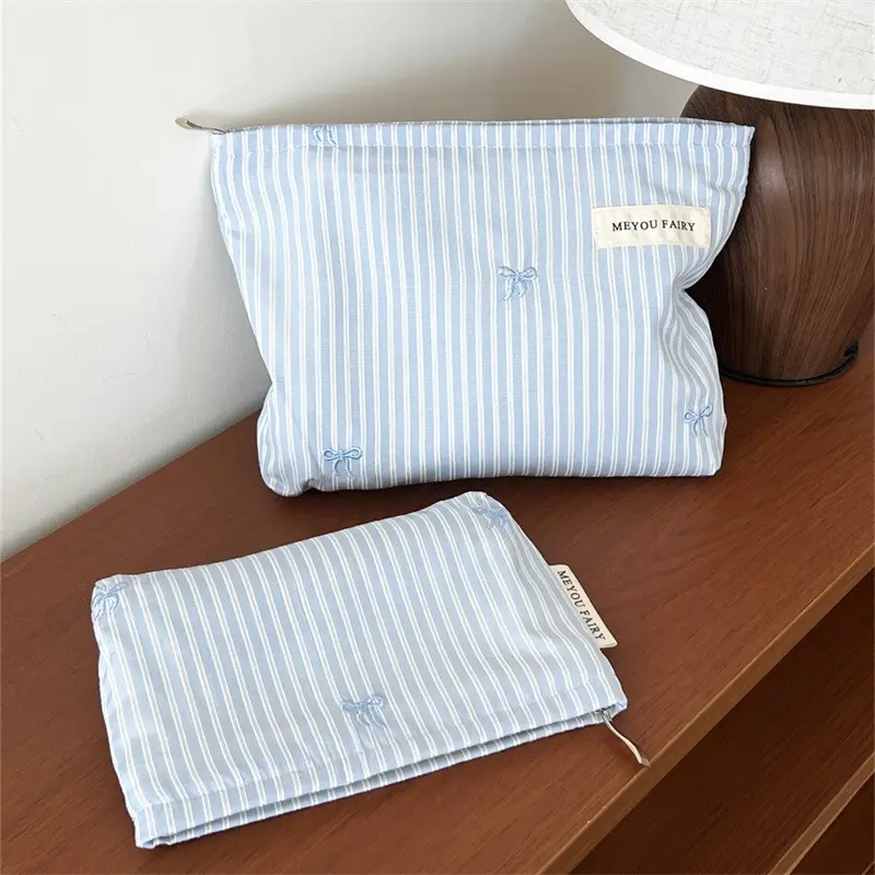 New Blue Color Mommy Bag Bowknot Embroidery Makeup Bag Zipper Baby Diaper Bag Nappy Pouch Travel Toiletry Storage Bags
