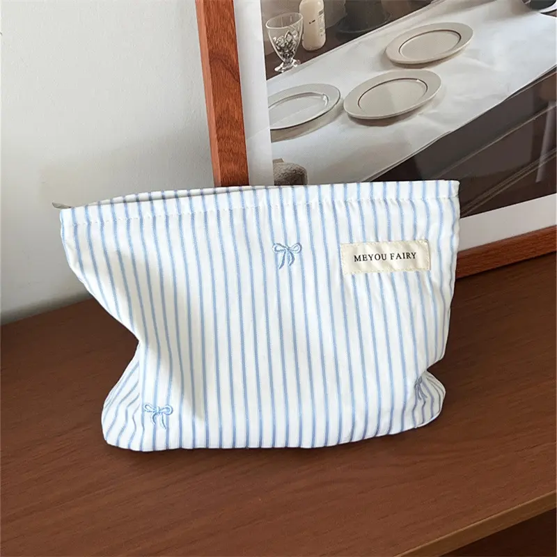 New Blue Color Mommy Bag Bowknot Embroidery Makeup Bag Zipper Baby Diaper Bag Nappy Pouch Travel Toiletry Storage Bags