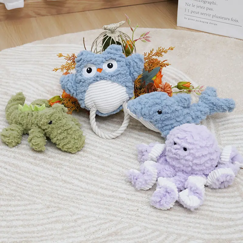 Plush Dog Toy Animals Shape Bite Resistant Squeaky Toys Corduroy Dog Toys for Small Large Dogs Puppy Pets Training Accessories