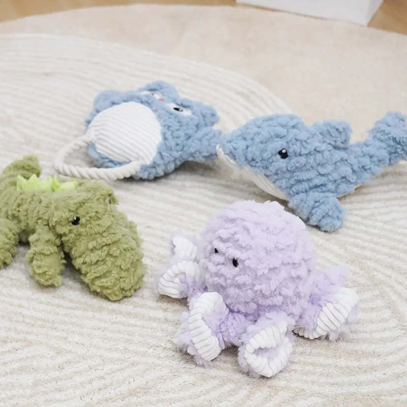 Plush Dog Toy Animals Shape Bite Resistant Squeaky Toys Corduroy Dog Toys for Small Large Dogs Puppy Pets Training Accessories