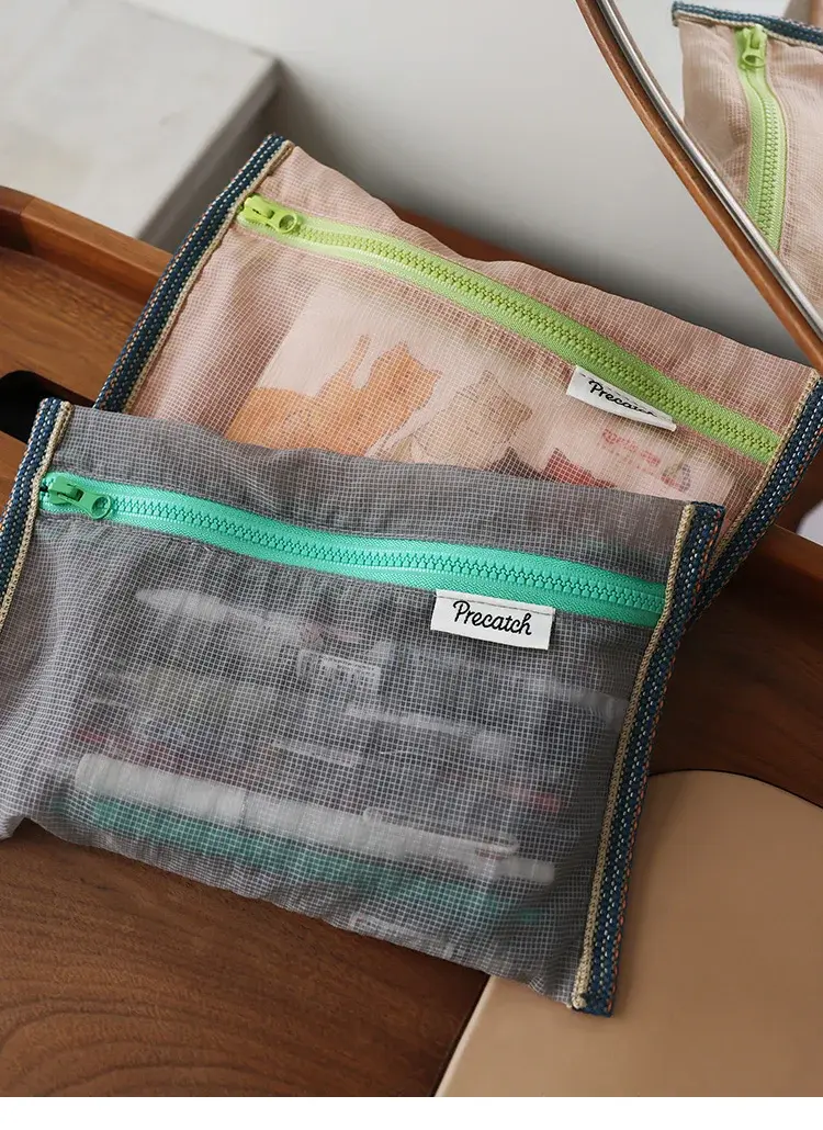 Translucent mesh nylon storage bag ID bag travel ticket data line pen storage portable thin foldable Cosmetic bag Pencil Case