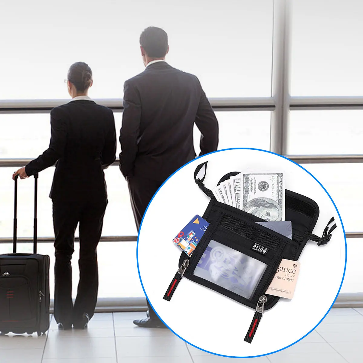 New Nylon Travel Passport Bag RFID Blocking Anti-theft Neck Hanging Document Bag Large Capacity Multi-Pockets ID Card Holder