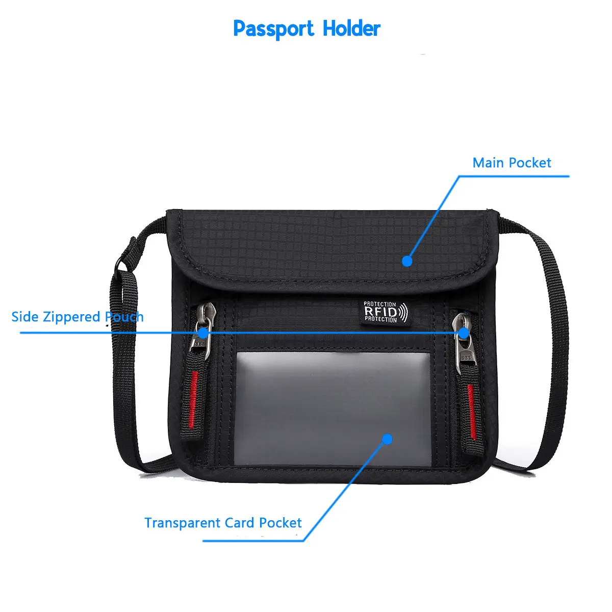New Nylon Travel Passport Bag RFID Blocking Anti-theft Neck Hanging Document Bag Large Capacity Multi-Pockets ID Card Holder