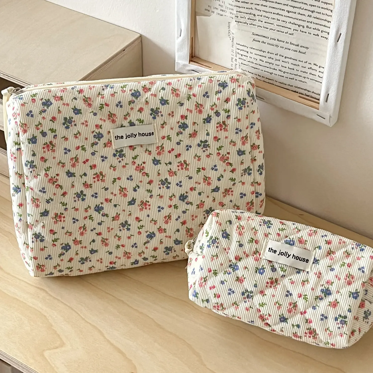 Lovely Floral stitching Corduroy Cosmetic Bag For Storing skin Care ltemsLipsticks Accessories Travel Necessity Birthday Gift