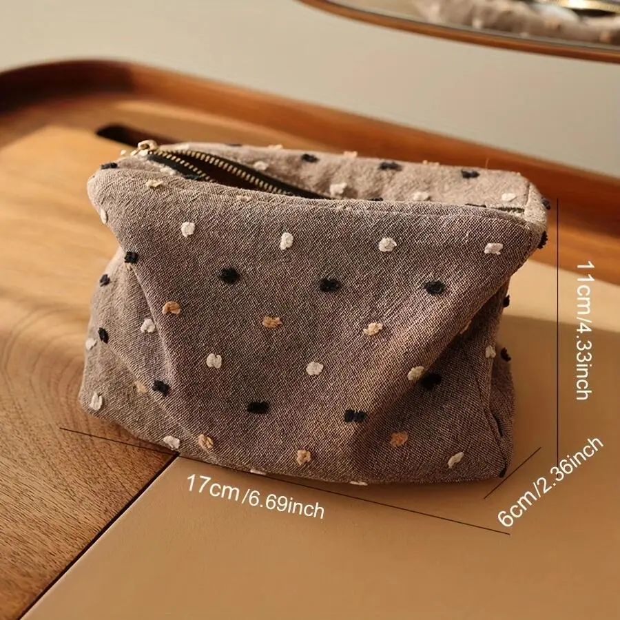 Checkered striped fabric cosmetic bag square three-dimensional zipper storage bag travel portable handbag liner bag makeup bag