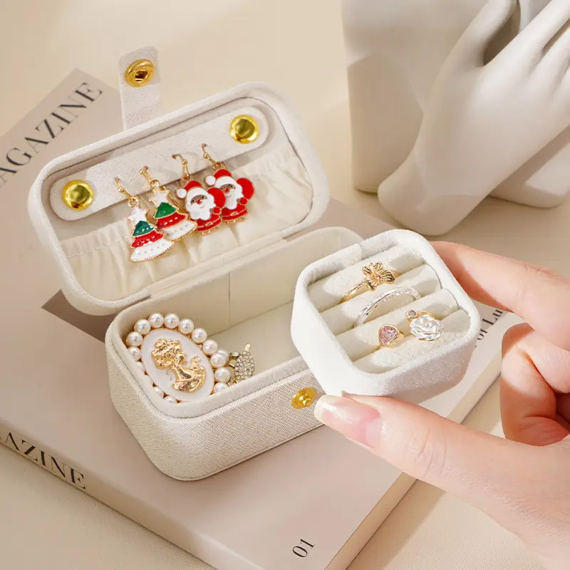 Exquisite Pu Leather Jewelry Box Simple Ring Necklace Earrings Storage Minimalist Style Daily Travel Portable Storage Box