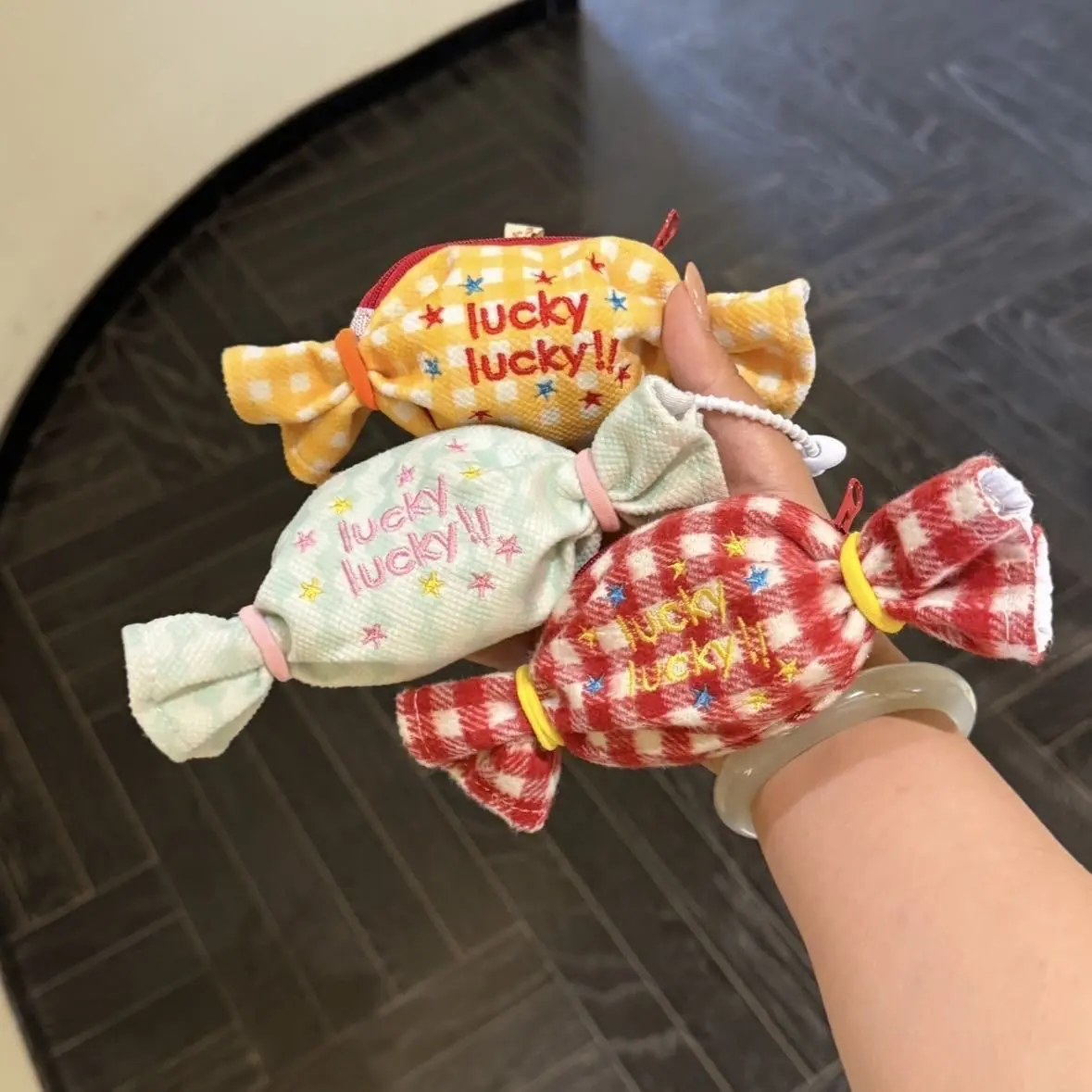 Sweet Candy Design Coin Purse Anti-lost Canvas Lipstick Earphone Bag Plaid Storage Pouch Creative Mini Bundle Pocket Outdoor