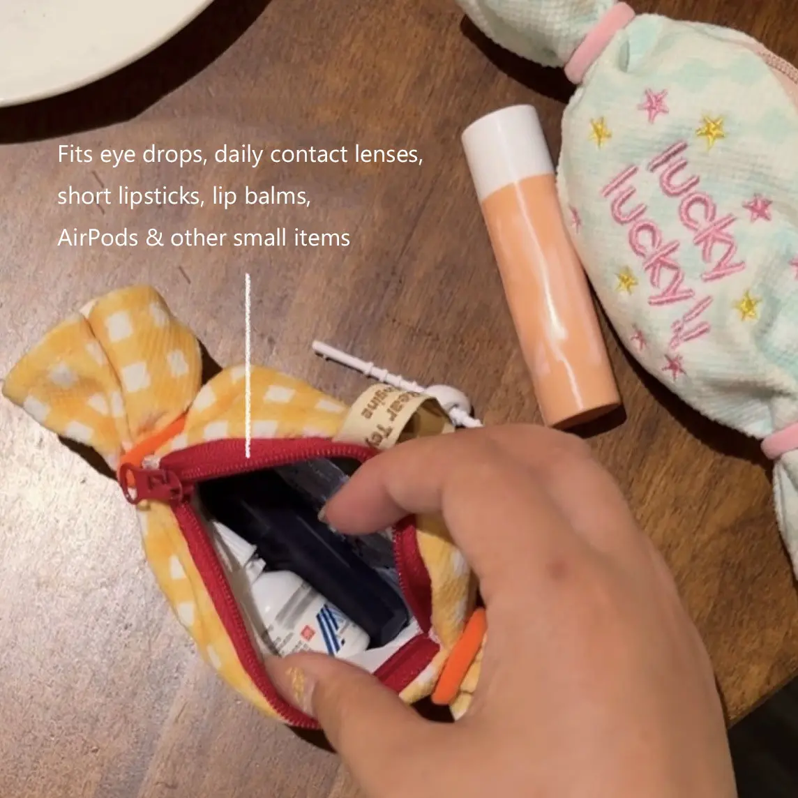 Sweet Candy Design Coin Purse Anti-lost Canvas Lipstick Earphone Bag Plaid Storage Pouch Creative Mini Bundle Pocket Outdoor