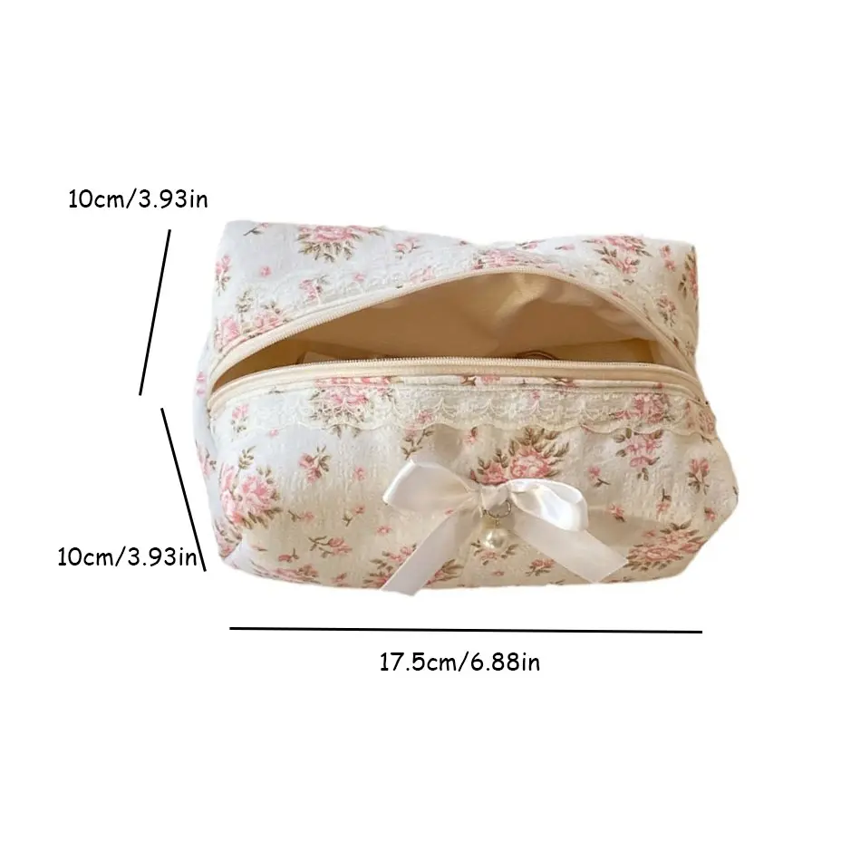 Sweet Women Lace Bow Cosmetic Bag Large Capacity Makeup Organizer Travel Toiletry Bag Storage Bag Zipper Ruffles Pencil Case