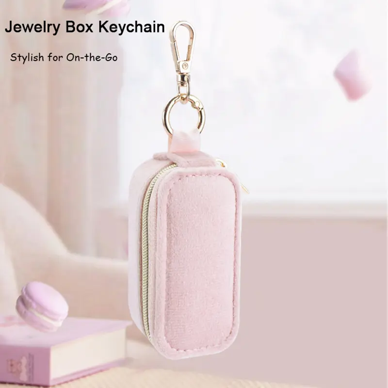 New Velvet Jewelry Storage Box Mini Travel Jewelry Case Keychain Storage Earrings Necklace Ring Jewelry Organizer Display