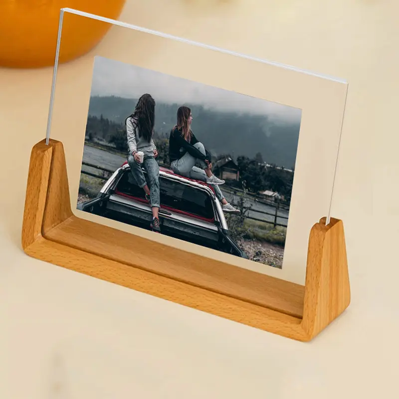 Nordic Acrylic Picture Frame Wooden Kpop Idol Photo Display Wedding Party Picture Holder Desktop Office Photo Decor