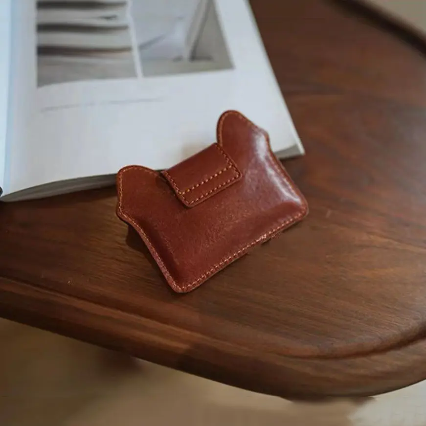 Retro Tannery Cowhide Card Holder Compact Lightweight Large Capacity Coin Storage Wallet For Women Cute Design Card Bag