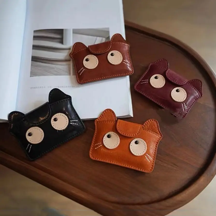 Retro Tannery Cowhide Card Holder Compact Lightweight Large Capacity Coin Storage Wallet For Women Cute Design Card Bag