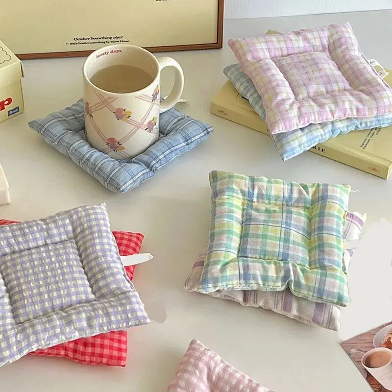 Coaster Korean Style Hand Made Cotton Coaster checked pattern Insulation Pad Table Mat Placemats Home Decoration Kitchen Accesso