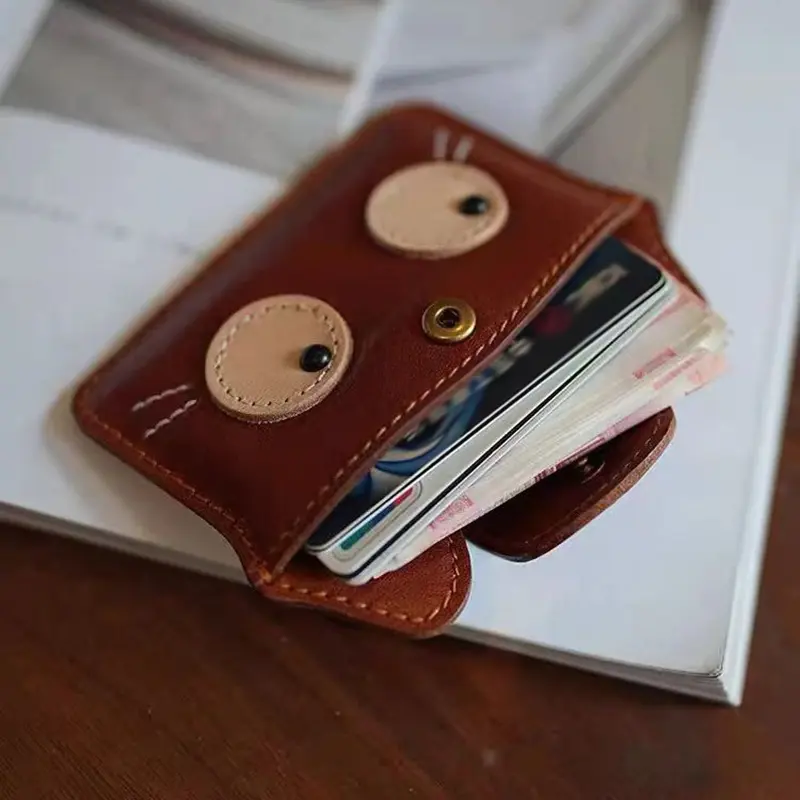 Retro Tannery Cowhide Card Holder Compact Lightweight Large Capacity Coin Storage Wallet For Women Cute Design Card Bag