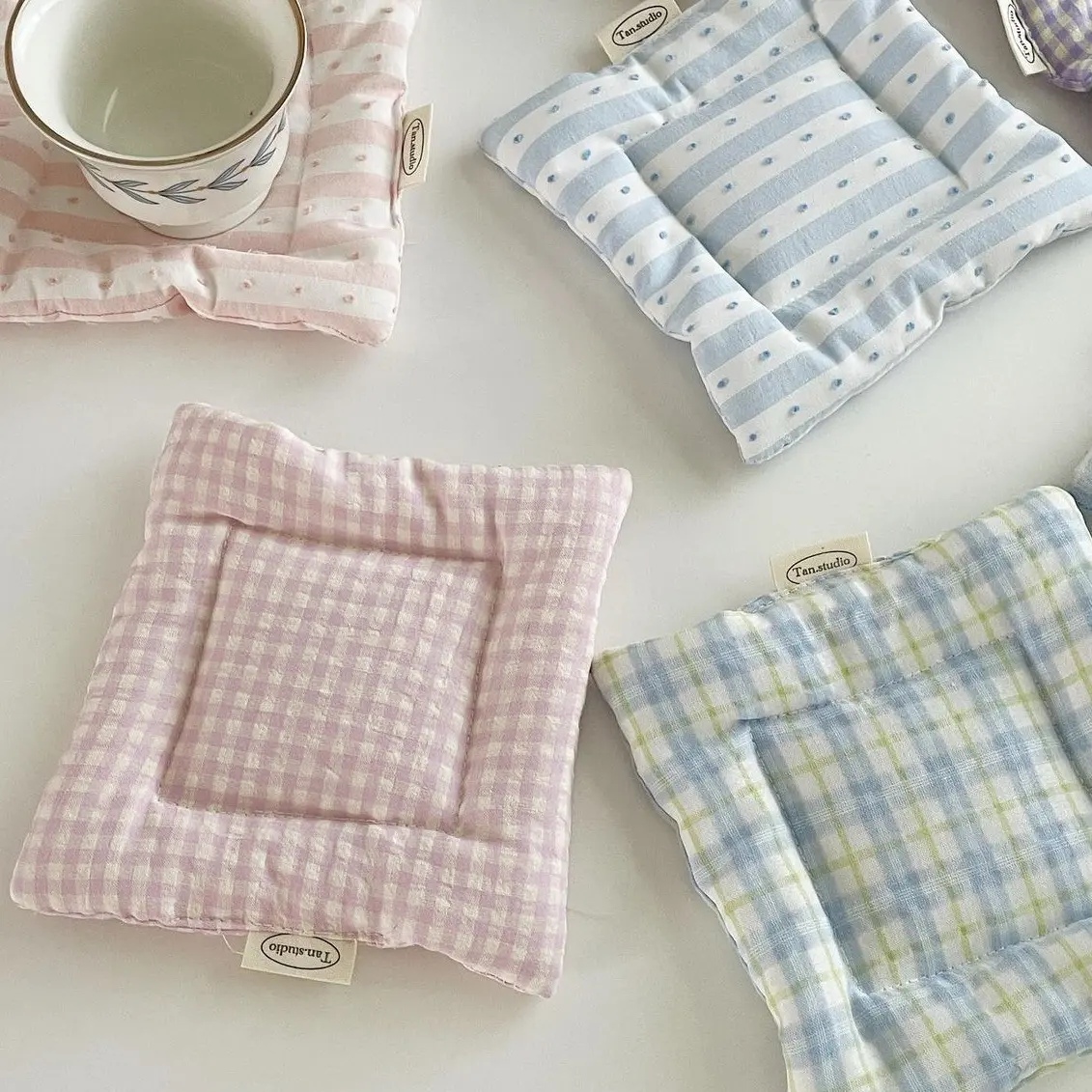 Coaster Korean Style Hand Made Cotton Coaster checked pattern Insulation Pad Table Mat Placemats Home Decoration Kitchen Accesso