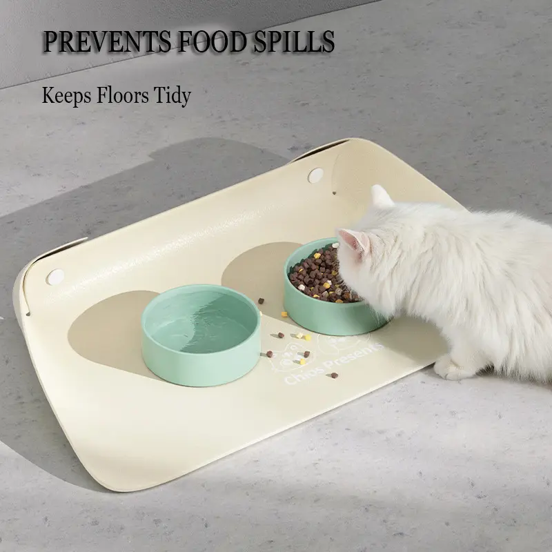 Pet Supplies PU Leather Pet Anti Spill Placemat Waterproof Creative Cat Bowl Mat Oil Resistant Thicken Pet Feeding Mat Puppy