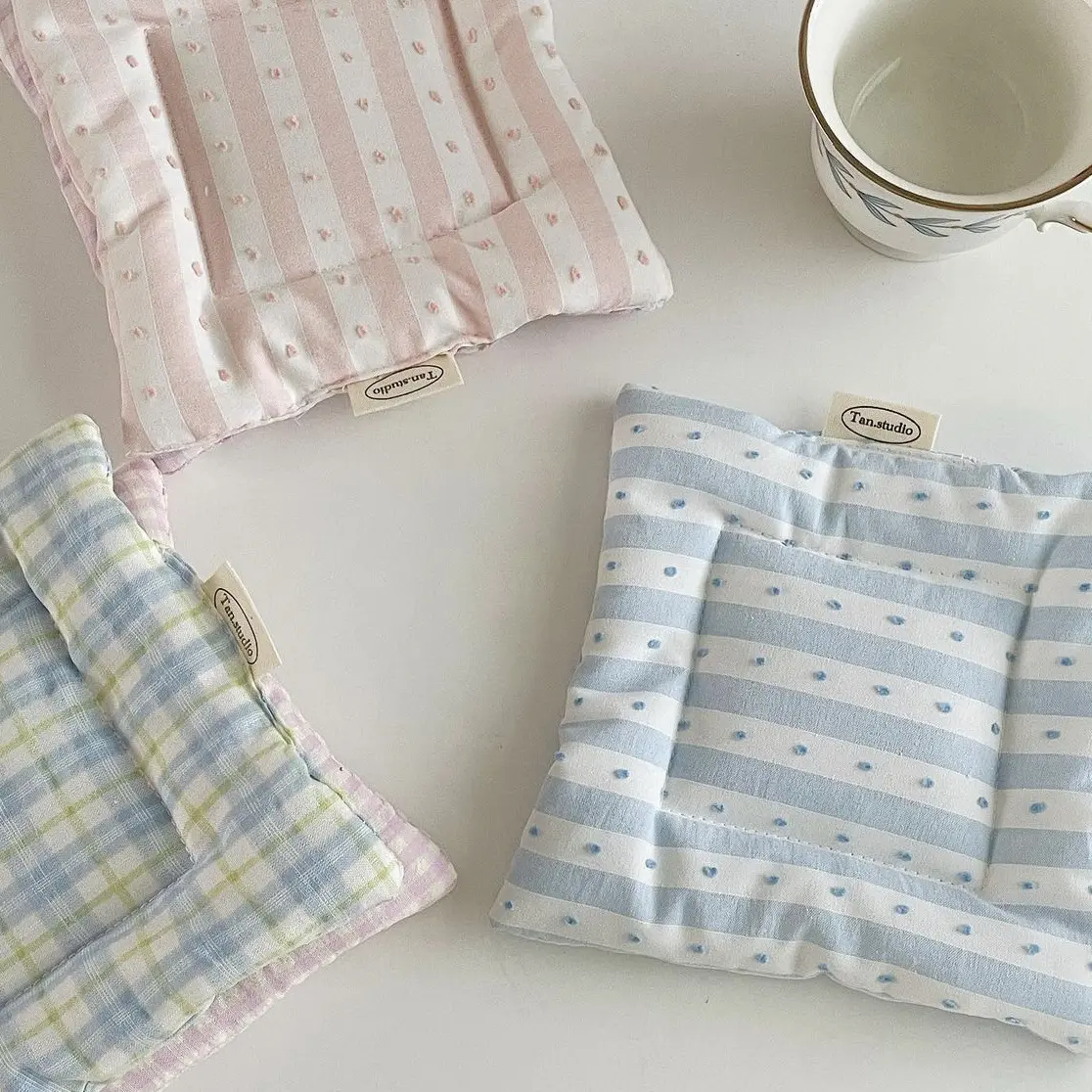Coaster Korean Style Hand Made Cotton Coaster checked pattern Insulation Pad Table Mat Placemats Home Decoration Kitchen Accesso