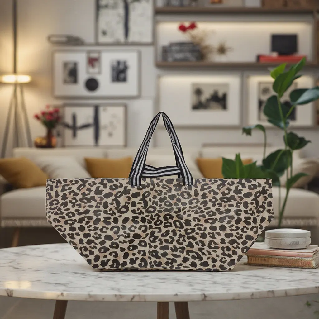 Large Capacity Leopard Print Hand Shopping Bag Women's Daily Folding Handbag Storage bag
