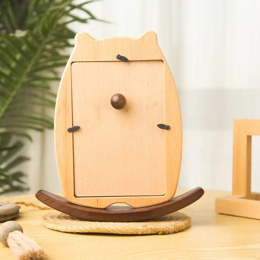 Wooden Rocking Bear Photo Frame - 6 Inch Cute Baby Picture Frame, Beechwood Nursery Decor, Kids Room Gift, Natural Wood Swing Fr