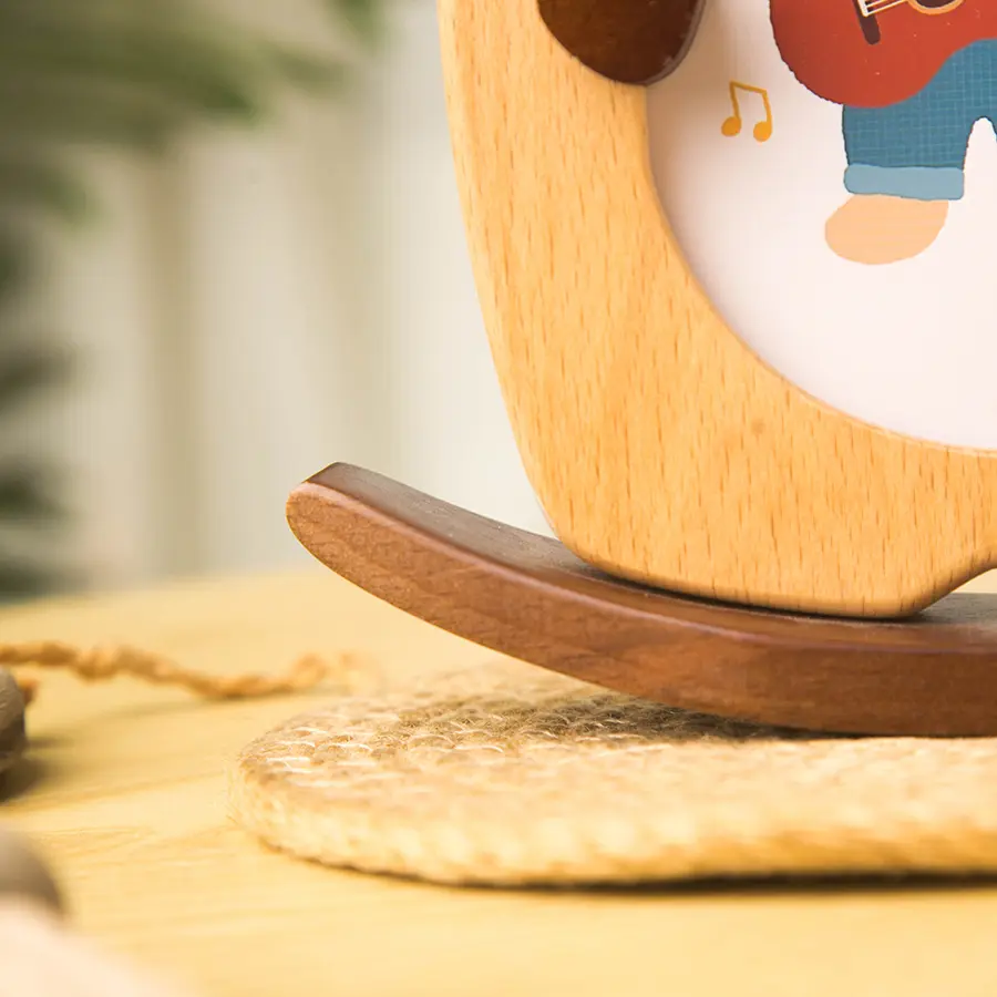 Wooden Rocking Bear Photo Frame - 6 Inch Cute Baby Picture Frame, Beechwood Nursery Decor, Kids Room Gift, Natural Wood Swing Fr