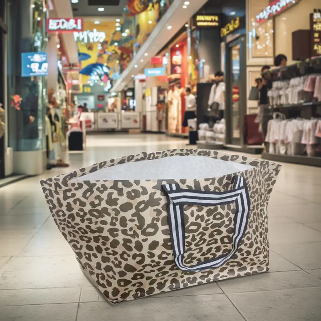 Large Capacity Leopard Print Hand Shopping Bag Women's Daily Folding Handbag Storage bag