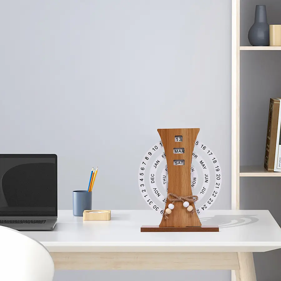 Creative Diy Wooden Perpetual Calendar Rotatable Time Record Card Reusable Disk Calendar Aesthetic Desk Decor Wooden Calendar
