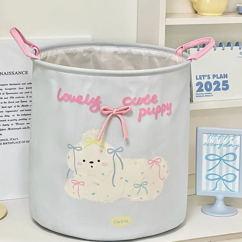 Cute cat and dog bathroom dirty clothes basket, large-capacity folding dirty clothes basket, waterproof household clothes storag