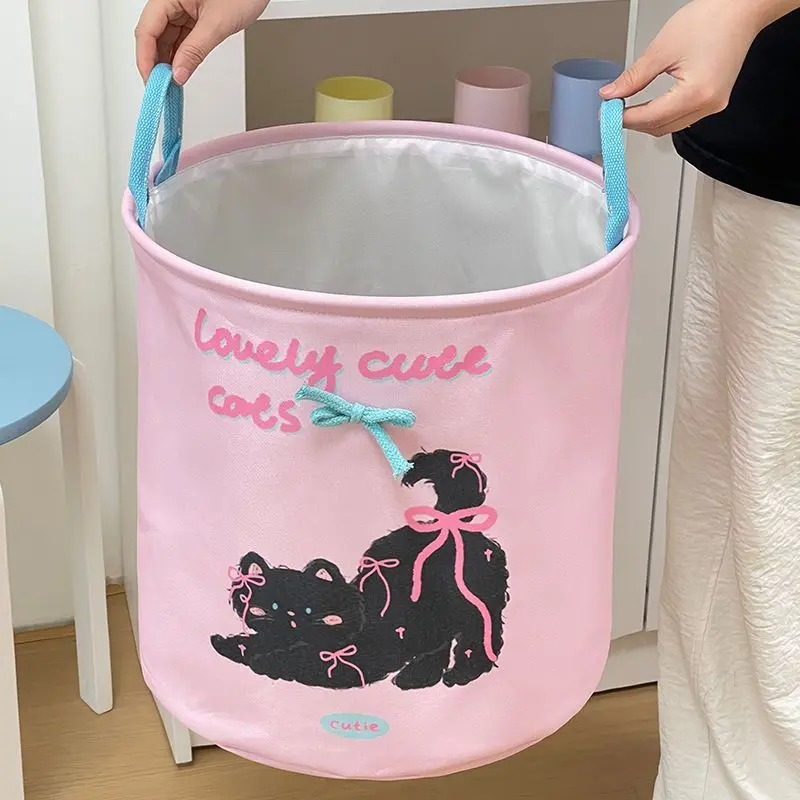 Cute cat and dog bathroom dirty clothes basket, large-capacity folding dirty clothes basket, waterproof household clothes storag