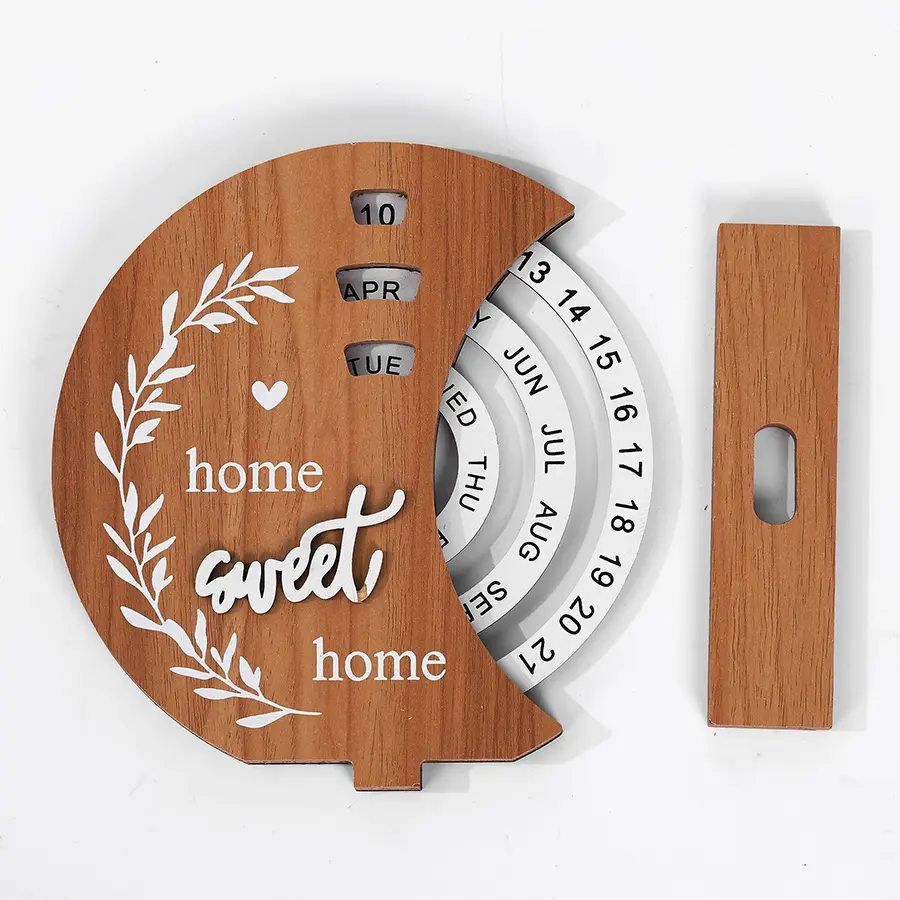 Creative Diy Wooden Perpetual Calendar Rotatable Time Record Card Reusable Disk Calendar Aesthetic Desk Decor Wooden Calendar