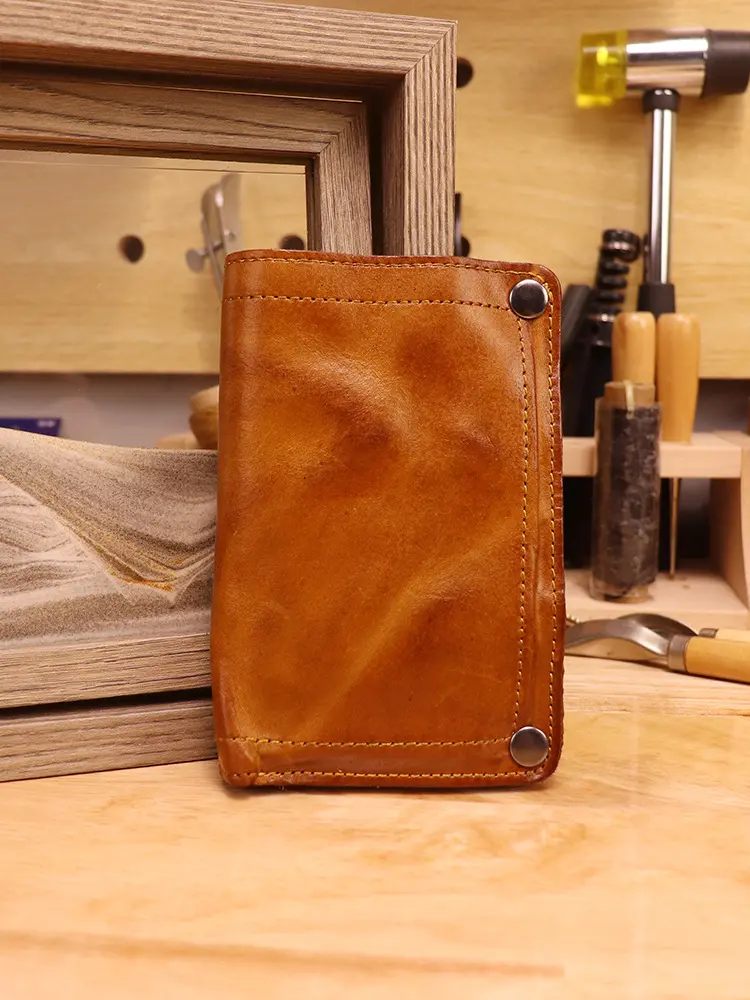Genuine Leather Wallet Men - Vintage Wrinkled Bifold Purse with Zipper Coin Pocket, Credit Card Holder Money Bag