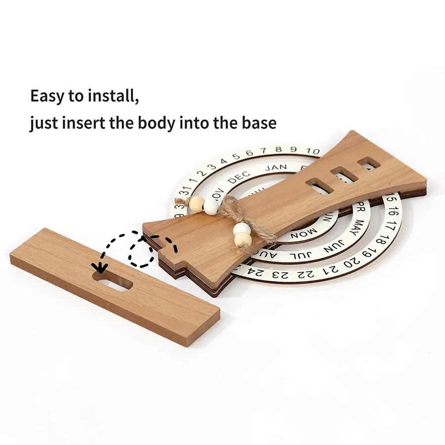 Creative Diy Wooden Perpetual Calendar Rotatable Time Record Card Reusable Disk Calendar Aesthetic Desk Decor Wooden Calendar